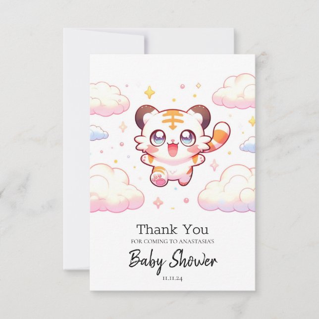 Pastel Tiger Baby Dusche Dankeskarte (Vorderseite)