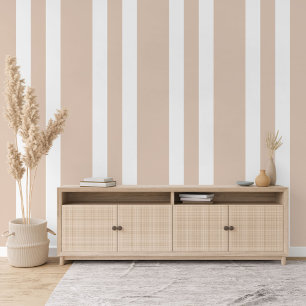 Pastel Toasted Almond Beige Weiße Streifen Muster Tapete