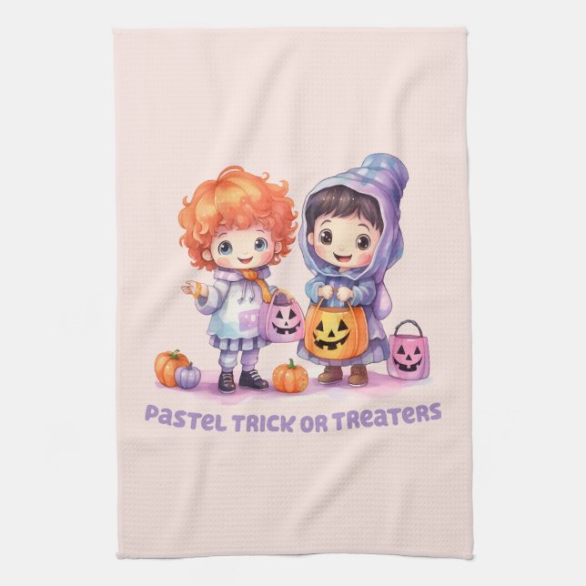 Pastel Trick oder Treaters Geschirrtuch (Vertikal)