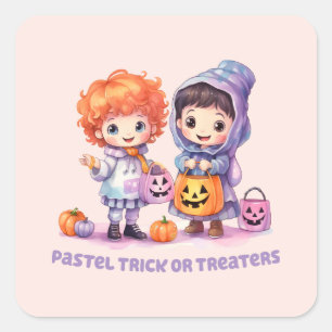 Pastel Trick oder Treaters Quadratischer Aufkleber