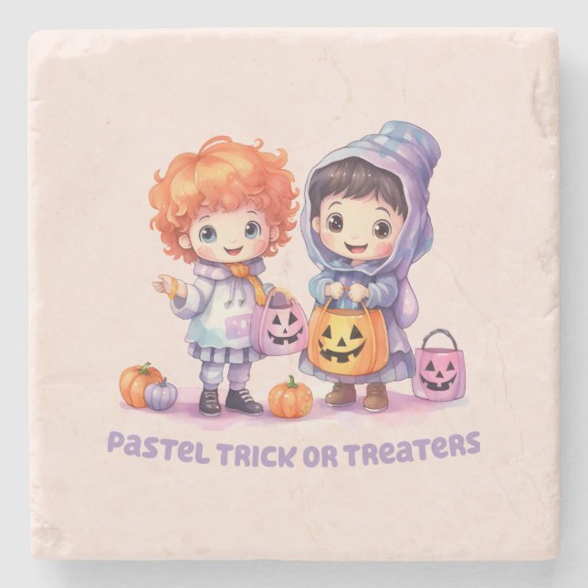 Pastel Trick oder Treaters Steinuntersetzer (Vorderseite)