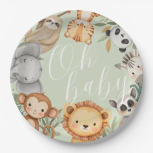 Pastel Tropical Baby Dusche Jungle Safari Tiere Pappteller
