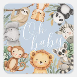 Pastel Tropical Baby Dusche Jungle Safari Tiere Quadratischer Aufkleber