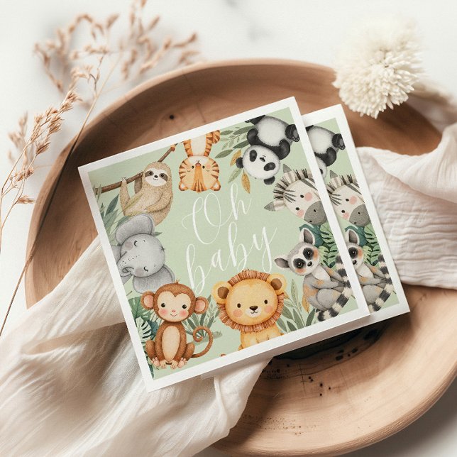 Pastel Tropical Baby Dusche Jungle Safari Tiere Serviette (Von Creator hochgeladen)