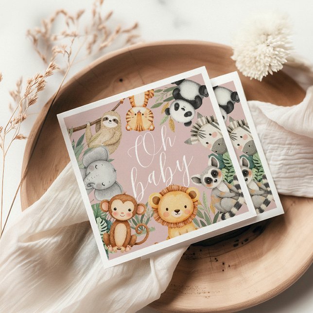 Pastel Tropical Baby Dusche Jungle Safari Tiere Serviette (Von Creator hochgeladen)