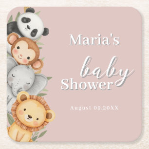 Pastel Tropical Baby Shower Jungle Safari Tiere Rechteckiger Pappuntersetzer