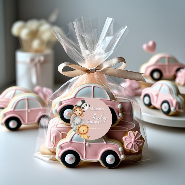 Pastel Tropical Baby Shower Jungle Safari Tiere Runder Aufkleber (Von Creator hochgeladen)