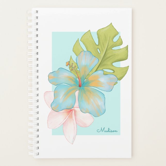 Pastel Tropical Bouquet mit Ihrem Namen Planer (Vorderseite)