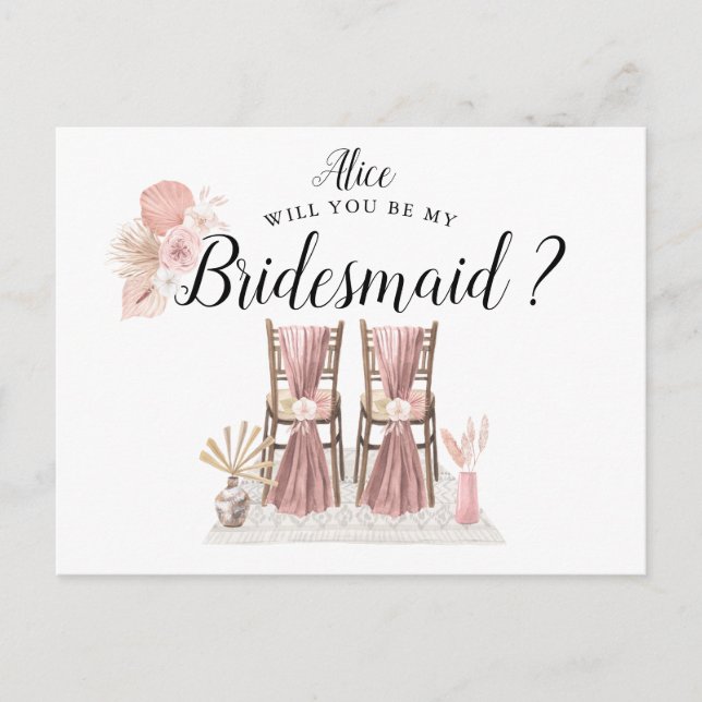 Pastel Tropical Foliage Bridesmaid Postkarte (Vorderseite)