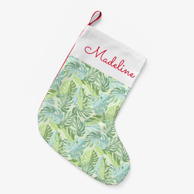 Pastel Tropical Palm Blätter| Name hinzufügen Kleiner Weihnachtsstrumpf (Vorderansicht (hängend))