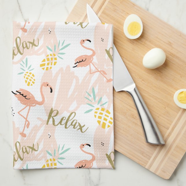 Pastel Tropical Pink Flamingo Muster Geschirrtuch (Viertel Falte)