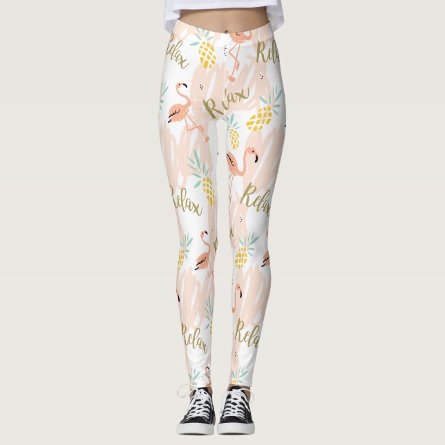 Pastel Tropical Pink Flamingo Muster Leggings (Vorderseite)