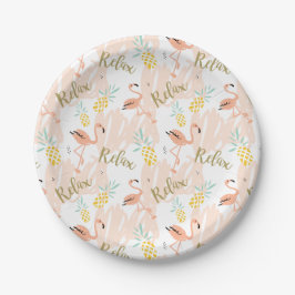 Pastel Tropical Pink Flamingo Muster Pappteller