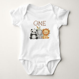 Pastel Tropical Wild One Jungle Safari Tiere Baby Strampler