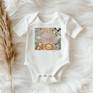 Pastel Tropical Wild One Jungle Safari Tiere Baby Strampler