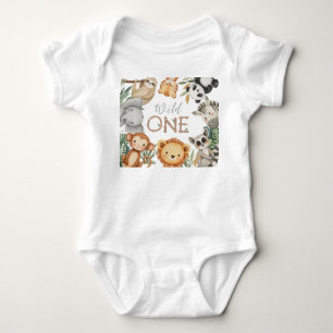 Pastel Tropical Wild One Jungle Safari Tiere Baby Strampler