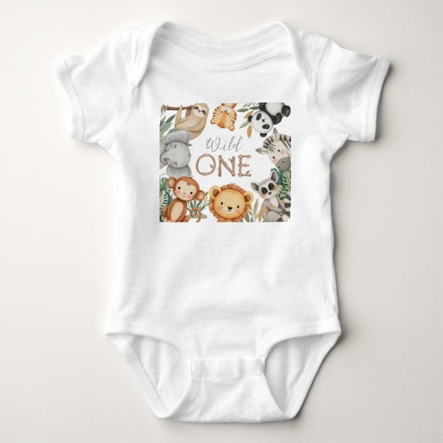 Pastel Tropical Wild One Jungle Safari Tiere Baby Strampler (Vorderseite)