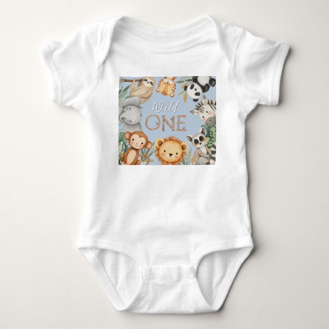 Pastel Tropical Wild One Jungle Safari Tiere Baby Strampler (Vorderseite)