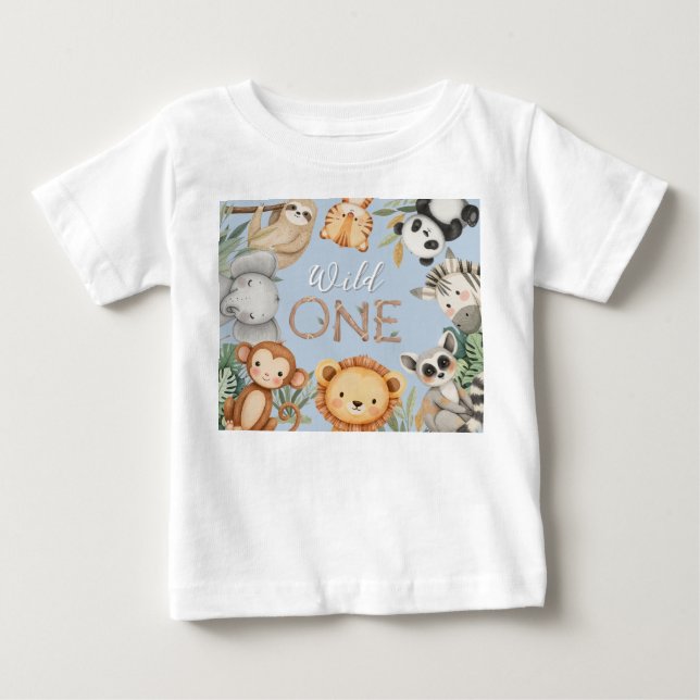 Pastel Tropical Wild One Jungle Safari Tiere Baby T-shirt (Vorderseite)