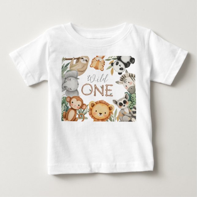 Pastel Tropical Wild One Jungle Safari Tiere Baby T-shirt (Vorderseite)