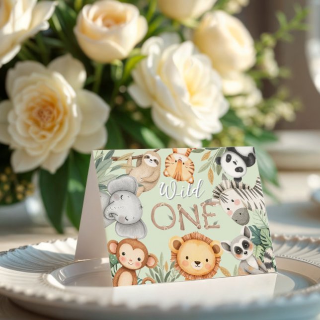 Pastel Tropical Wild One Jungle Safari Tiere Dankeskarte (Von Creator hochgeladen)