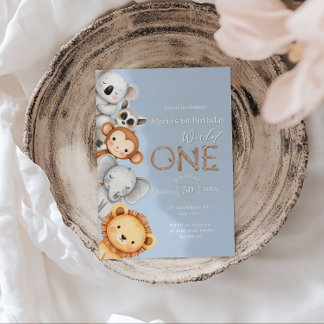 Pastel Tropical Wild One Jungle Safari Tiere Einladung