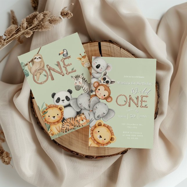 Pastel Tropical Wild One Jungle Safari Tiere Einladung (Von Creator hochgeladen)
