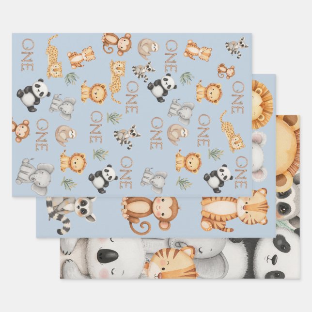 Pastel Tropical Wild One Jungle Safari Tiere Geschenkpapier Set (Set)