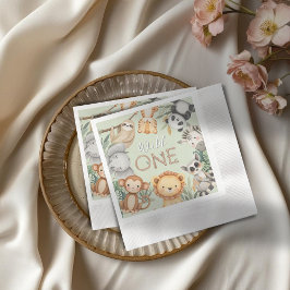 Pastel Tropical Wild One Jungle Safari Tiere Serviette