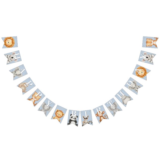 Pastel Tropical Wild One Jungle Safari Tiere Wimpelkette (Alle)