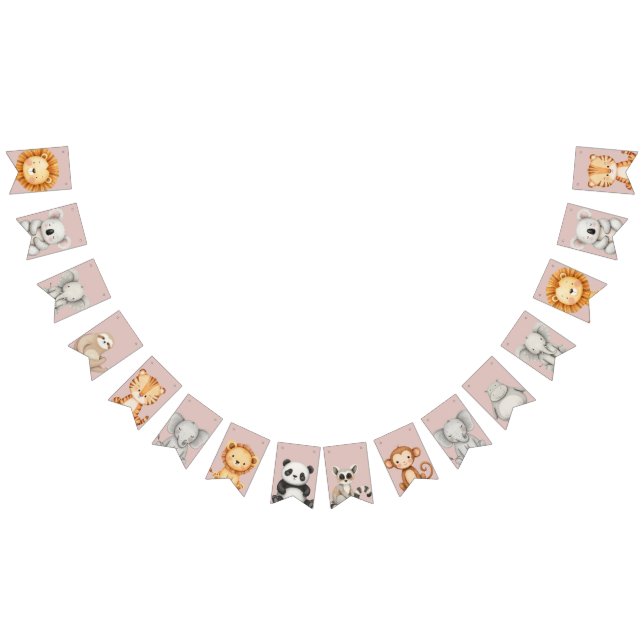 Pastel Tropical Wild One Jungle Safari Tiere Wimpelkette (Alle)