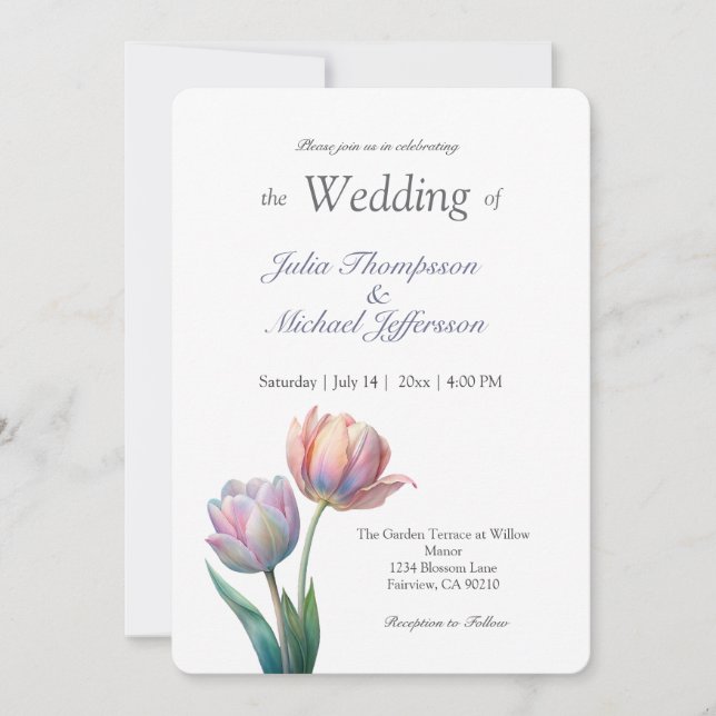 Pastel Tulip Wedding Suite Elegant Typography Einladung (Vorderseite)