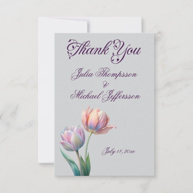 Pastel Tulip Wedding Suite Elegante Typografie Dankeskarte (Vorderseite)