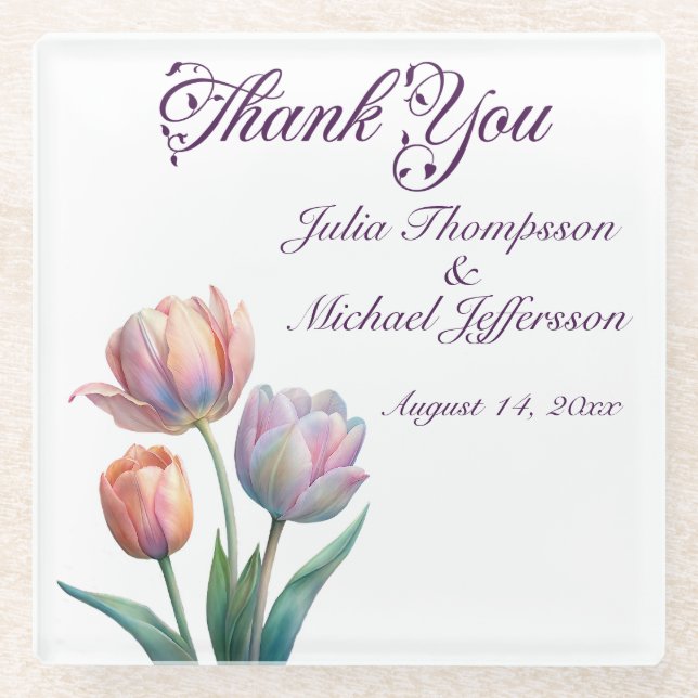 Pastel Tulip Wedding Suite Elegante Typografie Glasuntersetzer (Vorderseite)