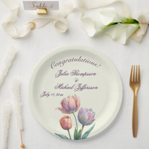 Pastel Tulip Wedding Suite Elegante Typografie Pappteller