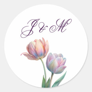 Pastel Tulip Wedding Suite Elegante Typografie Runder Aufkleber