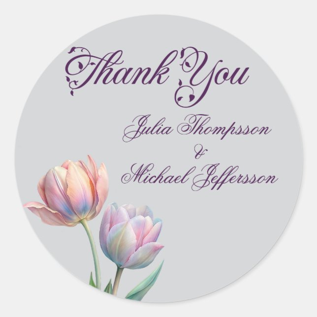 Pastel Tulip Wedding Suite Elegante Typografie Runder Aufkleber (Vorderseite)