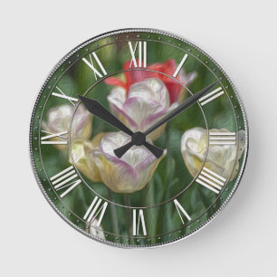 Pastel Tulips Runde Wanduhr