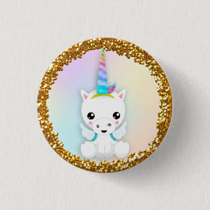 Pastel und Gold Glitzer Einhorn Button