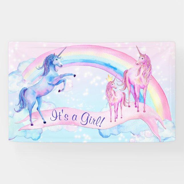 Pastel Unicorn Babyduschbanner Banner (Horizontal)