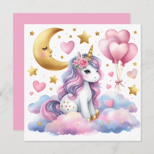 Pastel Unicorn Einladung (Vorne/Hinten)