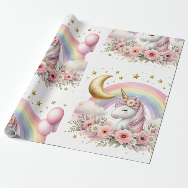 Pastel Unicorn Geschenkpapier (Ungerollt)