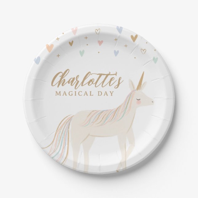 Pastel Unicorn Girl Birthday Pappteller (Vorderseite)