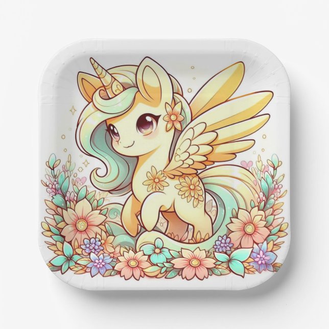 Pastel Unicorn Kinderdusche Pappteller (Vorderseite)