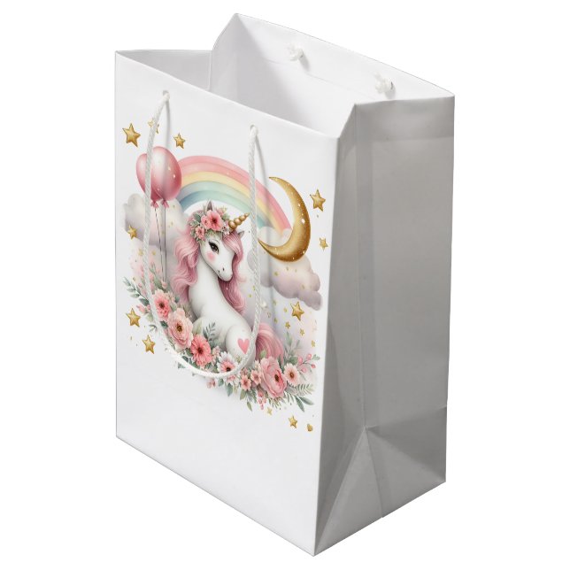Pastel Unicorn Mittlere Geschenktüte (Rückseite Schrägansicht)