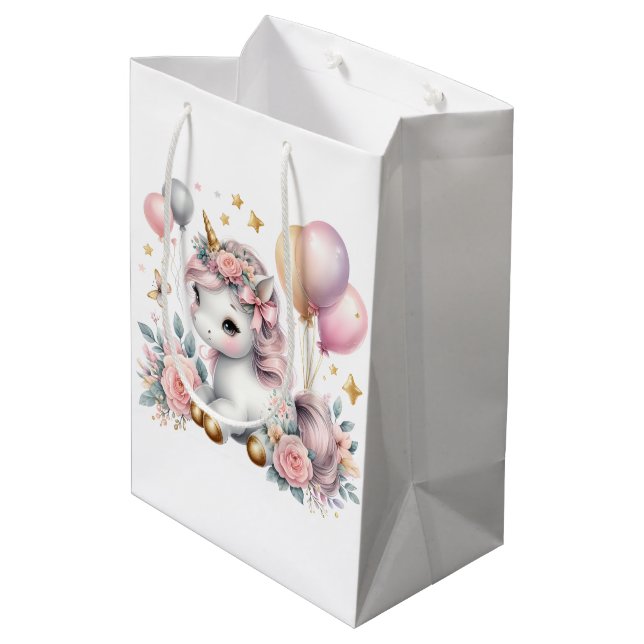 Pastel Unicorn Mittlere Geschenktüte (Rückseite Schrägansicht)