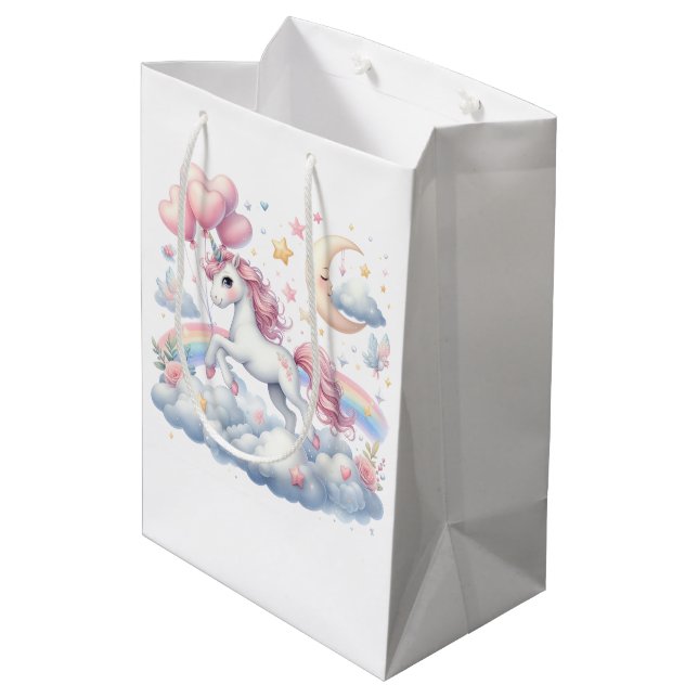 Pastel Unicorn Mittlere Geschenktüte (Rückseite Schrägansicht)