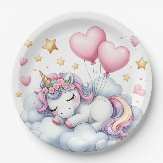 Pastel Unicorn Pappteller (Vorderseite)