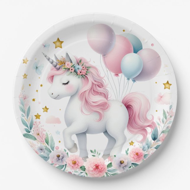 Pastel Unicorn Pappteller (Vorderseite)
