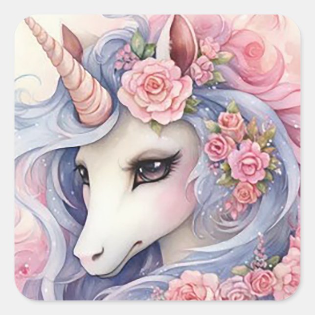 Pastel Unicorn Quadratischer Aufkleber (Vorderseite)